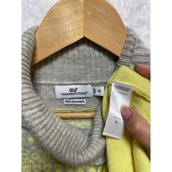 Vineyard Vines Turtleneck Sweater SZ M Yellow Gray Pattern Cashmere Merino Wool - Picture 2 of 9